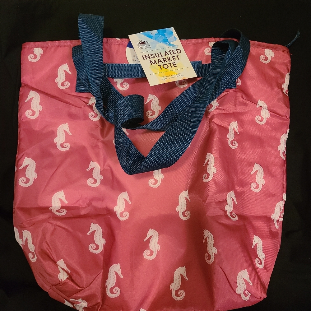 California Innovations Pink Seahorse Market Insulated Tote Bag USA AntiMicrobial